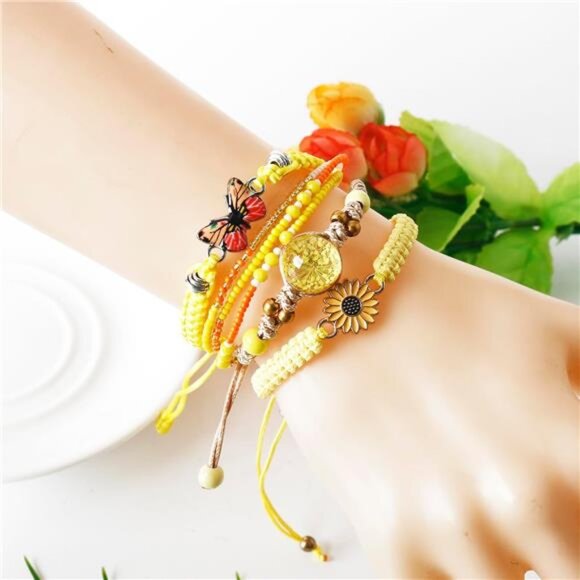 4PCS Charm Bead Bracelets for Teen Girls - Butterfly, Daisy & Flower Designs - Picture 6 of 8